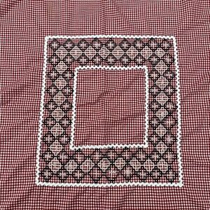 Gingham Check Luncheon Cloth Handmade Embroidered Design Bordered with Rick Rack
